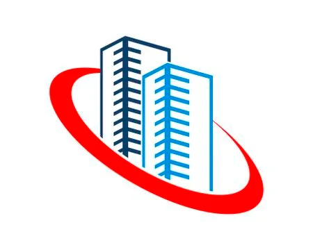 Line art building inside the red circle Ilustración de archivo