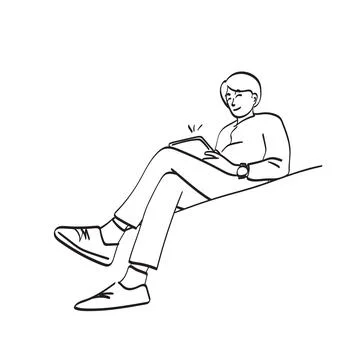 Line art businessman using tablet illustration vector hand drawn isolated Stockillustratie