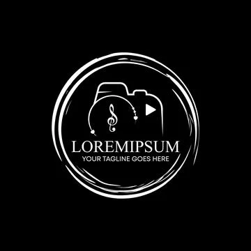 Line art camera with note and play icon logo design abstract vector stock. Stock Illustration