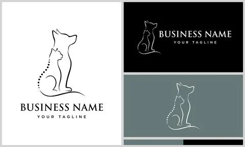 Line art cat logo template Illustrazione stock