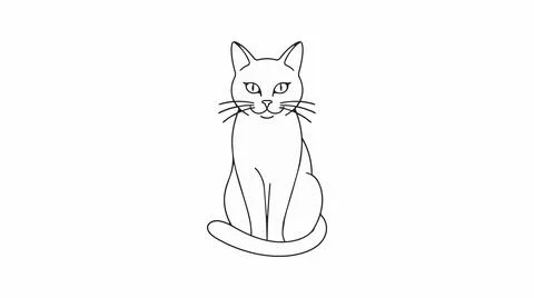 Line art cat sitting isolated on white background Silhouette Stock Illustration