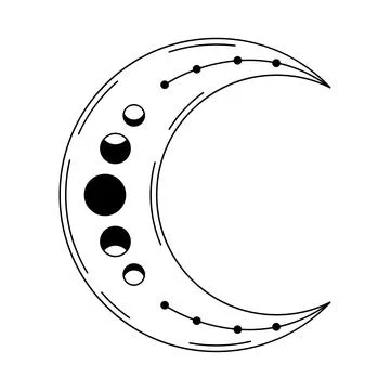Line art celestial crescent moon with phases. Magic mystic vector design elem Stock Illustration