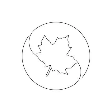 Line art circular maple leaf logo template on white background Illustrazione stock