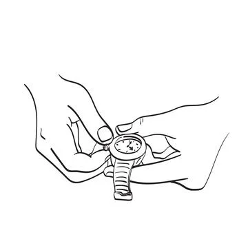 Line art closeup hand setting a watch illustration vector hand drawn isolated Stock Illustration