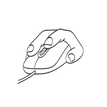 Line art closeup hand using mouse illustration vector isolated on white Stock Illustration