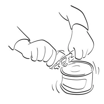 Line art closeup hands using a can opener illustration vector hand drawn 스톡 일러스트