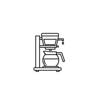 Line art coffee machine icon with dripping filter with a thin line illustrati Stock Illustration