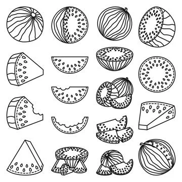 Line art collection of 18 elements Ripe watermelons Illustrazione stock