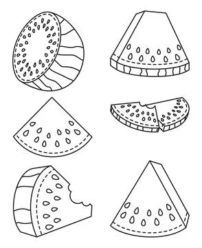 Line art collection of 6 elements Ripe watermelons Stock Illustration