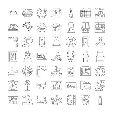 Line art collection presenting various objects and concepts Stock Illustration