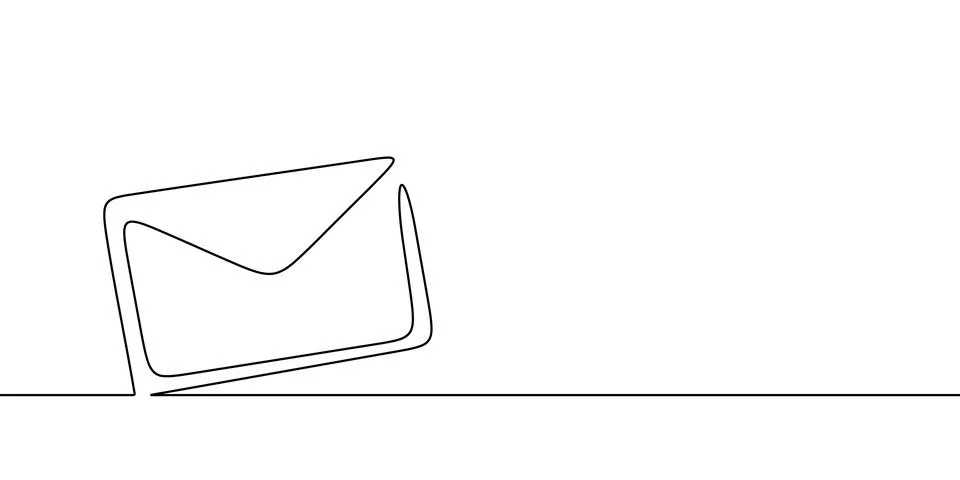 Line art continuous one mail icon email letter vector paper message. Continuous Illustrazione stock