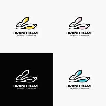 Line art creative, simple, minimalistic rabbit logo design template. Cute car Stock Illustration
