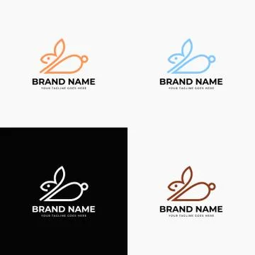 Line art creative, simple, minimalistic rabbit logo design template. Cute car Stock Illustration