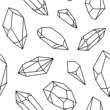 Line art crystal seamless pattern. Diamonds crystals print, jewelry gemstone  Stock Illustration