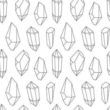 Line art crystal seamless pattern. Diamonds crystals print, jewelry gemstone  Stock Illustration
