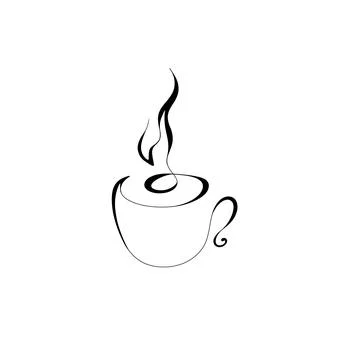 Line Art cup of coffee. Cup of aromatic delicious coffee flat icon freehand Stock Illustration