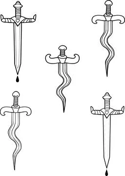 Line art dagger design set heroic knife icon symbol contour images Decorate.. Stock Illustration