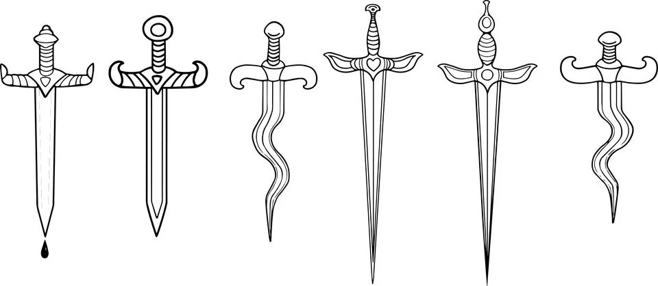 Line art dagger design set heroic knife icon symbol contour images Decorate.. Stock Illustration