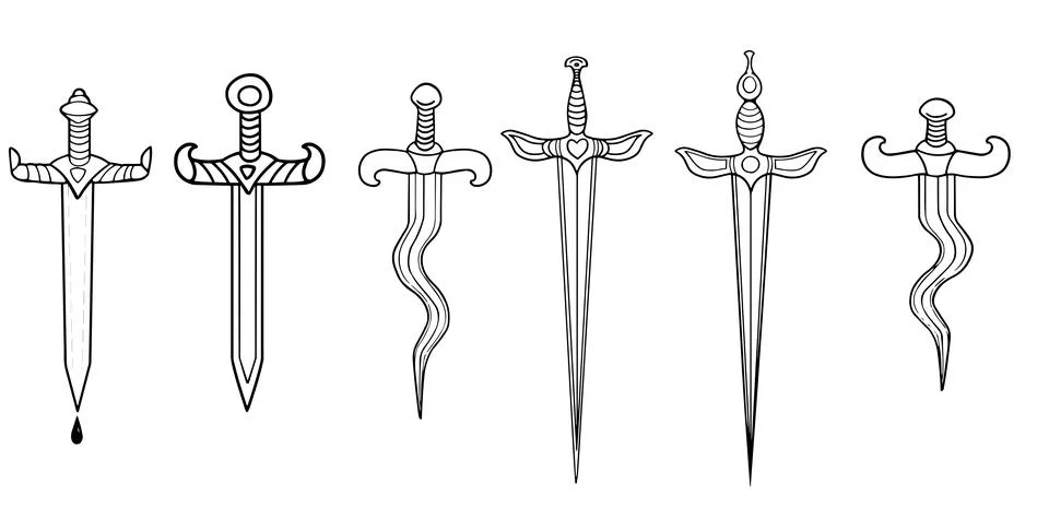 Line art dagger design set heroic knife icon symbol contour images Decorate.. Stock Illustration