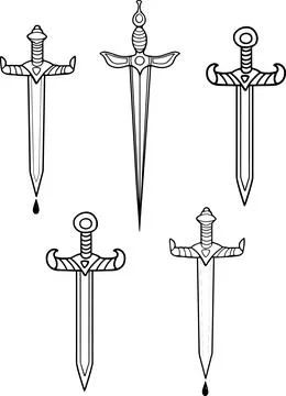 Line art dagger design set heroic knife icon symbol contour images Decorate.. Stock Illustration