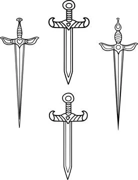Line art dagger design set heroic knife icon symbol contour images Decorate.. Stock Illustration