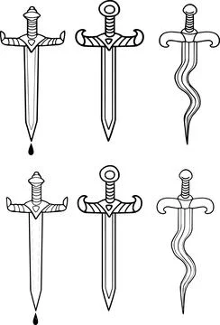Line art dagger design set heroic knife icon symbol contour images Decorate.. Stock Illustration