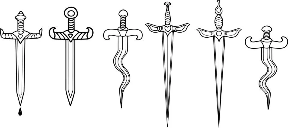 Line art dagger design set heroic knife icon symbol contour images Decorate.. Stock Illustration