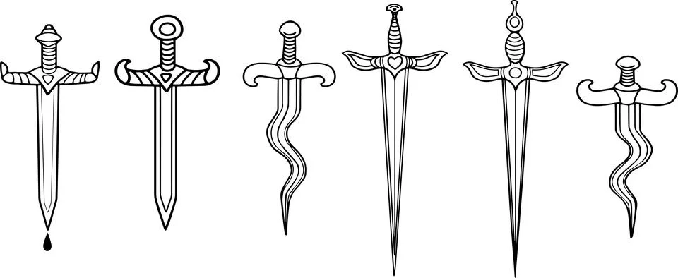 Line art dagger design set heroic knife icon symbol contour images Decorate.. Stock Illustration