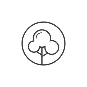 Line art deciduous tree icon in the round frame Иллюстрация