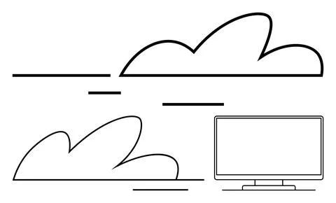 Line Art Depiction of Cloud Computing Concept with Monitor and Cloud Shapes Illustrazione stock