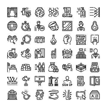Line art design representing various business and activity icons 库存插图