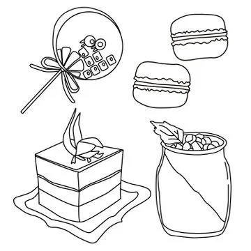 Line art dessert vector set Stock Illustration
