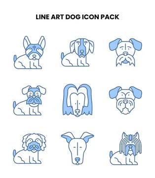 Line Art Dog Blue Vector Icons Pack Stock Illustration