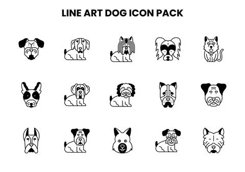 Line Art Dog DuoTone Bundle Icons Pack Stock Illustration