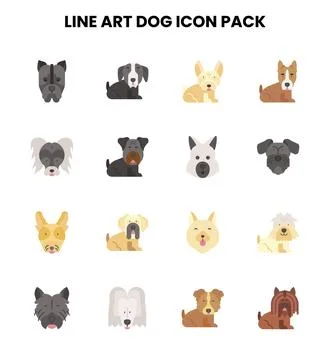 Line Art Dog Flat Bundle Icons Pack Stock Illustration