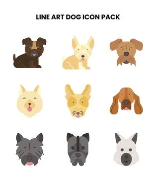 Line Art Dog Flat Icons Pack Stock Illustration