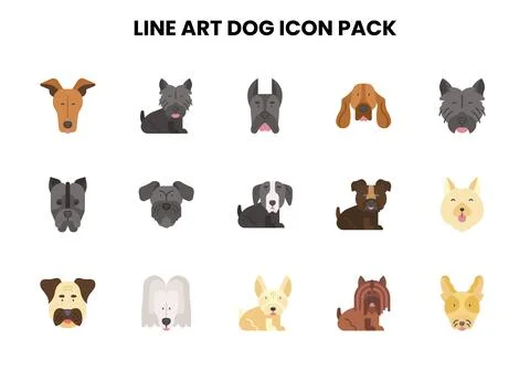 Line Art Dog Flat UI Icons Pack Stock Illustration