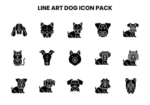 Line Art Dog Glyph Vector Icons Pack Stock Illustration