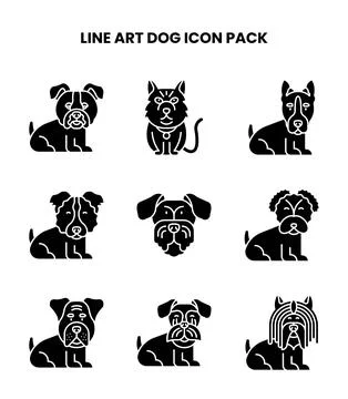 Line Art Dog Glyph Vector Icons Pack Stock Illustration