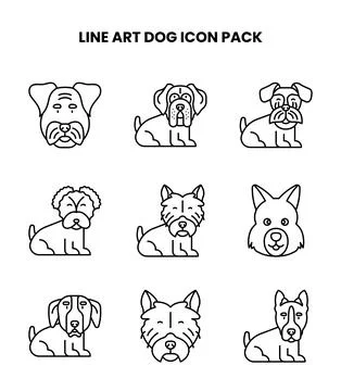 Line Art Dog Line Vector Icons Pack Stock Illustration