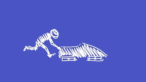 Line art doodle bobsledder blue man jumps into bobsled Stock Footage 325622087