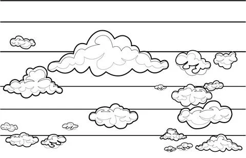 Line art, drawing of clouds on sky. Stock Illustration