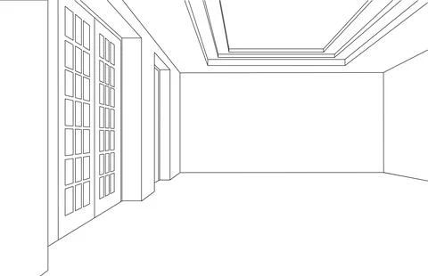 Line art drawing of empty white room . Stock Illustration