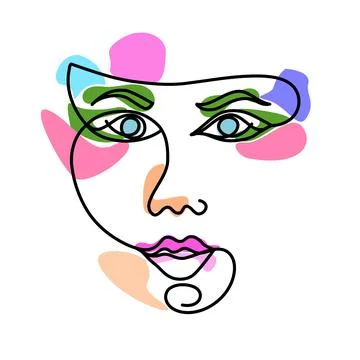 Line art, drawing of face. Stock Illustration