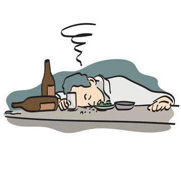 Line art drunk man on table illustration vector hand drawn isolated Stock Illustration
