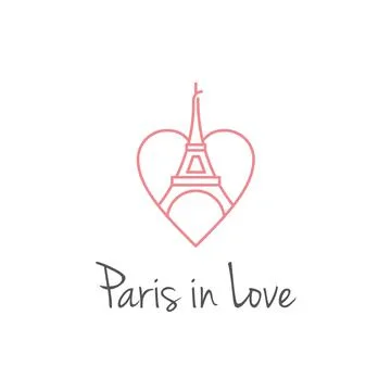 Line art Eiffel Tower with hearts love logo design Stock Illustration
