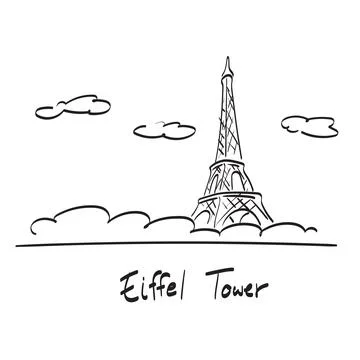 Line art Eiffel tower with sky and clouds illustration vector isolated イラスト素材