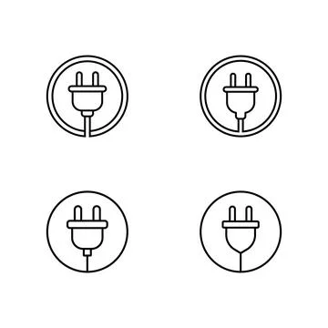Line Art Electrical Plug Icons in Circular Frames Illustrazione stock