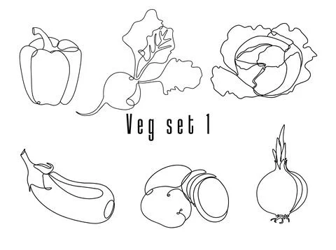 Line art flat graphical style set of vegetable set. Stock Illustration