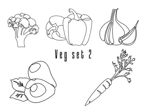 Line art flat graphical style of vegetable set. Stock Illustration